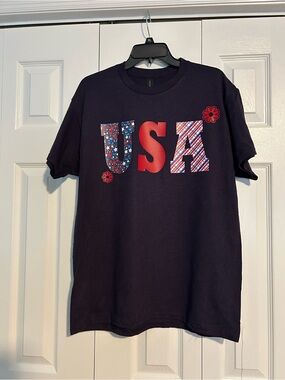 USA Graphic Tee - Navy with Red, White & Blue Accents Fourth of July